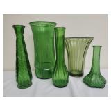 Collection of vintage emerald green glass vases