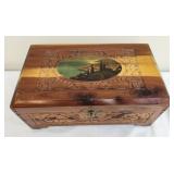 Vintage carved cedar wood trinket or jewelry box