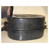 Vintage Speckled Enamelware Roasting Pan w Lid