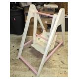 Pink and white wood doll swing