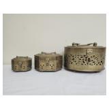 Set of 3 vintage Indian brass pierced containers