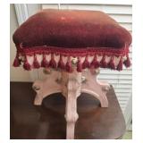 Vintage wood base red cushion swivel stool