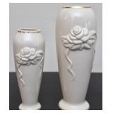 Lenox Rose blossom & Ribbon vases with 24k trim