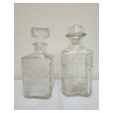 2 Vintage clear glass whiskey decanters