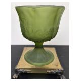Vintage satin green avocado Compote dish