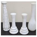 Lot of single stem milk glass vases