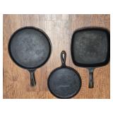 Lot of 3 Lodge & Unnamed Cast Iron Griddles