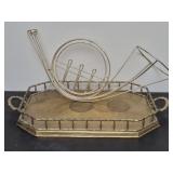 Vintage Hollywood Regency brass bamboo rail tray