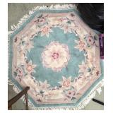 Small Octagon Shaped Vintage Floral Rug
