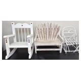 Lot of miniature wooden chairs & bench SEE DESC