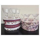 Vintage etched glass stemware with boxes