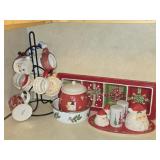 Lot of Christmas Mugs Platters Salt & Pepper Etc