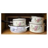 Shelf Lot of Vintage Enamelware Cookware