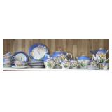 Vintage hand painted Iris dish set with gold