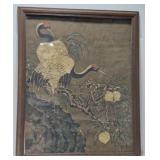 Batik 'Cranes and Peaches' framed art piece***