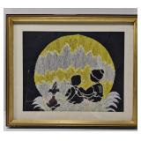 Framed 'Bunka' embroidery artwork
