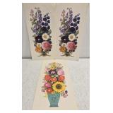Lot of 3 small floral prints