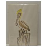 Mixed media pelican art by Laura Robinson