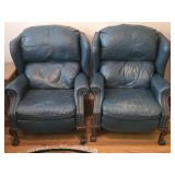 Pair of Blue Brass Studded Claw Foot Chairs