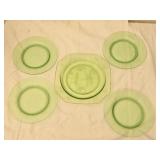 Lot of 5 Green Vaseline Glass Plates GLOWS