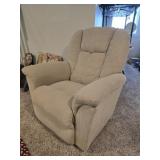 White and beige LaZboy recliner