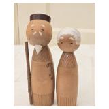 Vintage Wooden Japanese Kokeshi Elderly Dolls