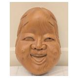 Vintage Japanese Hand Carved Wooden Noh Mask Okame