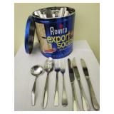 Silverware in a Vintage Rovira Sodas cracker can