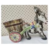 Vintage Italian pottery donkey cart planter