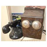 Antique Wooden Telephone Bell & Phone