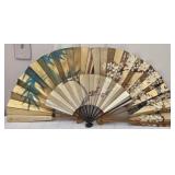 Lot of 3 Hand Painted Double Sided Oriental Fans