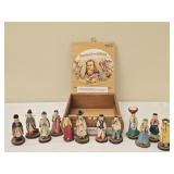 Cigar Box of 12 Hand Made Wooden Japanese Figures