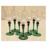 Set of 7 Romanian Etched Stemmed Glasses