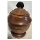 vintage turned wood pedestal jar with buttons
