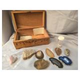 Cedar box with collectable stones crystals geodes