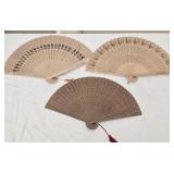 Lot of 3 Beautiful Wooden Japanese Hand Fans
