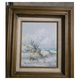 Framed Oil on board beach scene signed Gordon