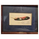 framed miniature painting on a bird feather