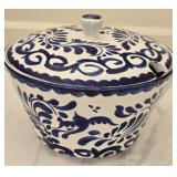 Anfora Mexico Blue & White Ceramic Bowl w Lid