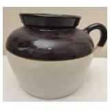 Brown and white USA pottery crock