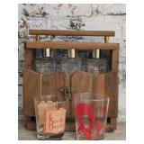 Vintage Wooden Decanter Holder with Set & Glasses