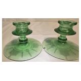 vintage green depression glass candlestick holders