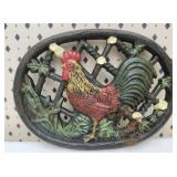 Vintage hand painted cast iron rooster trivet