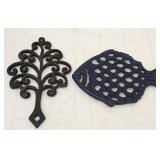 Lot of 2 Cast Iron Family Tree & Fish Trivets