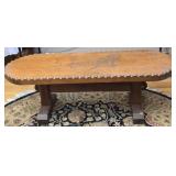Wooden Oval Bench with Carving Of Bridge