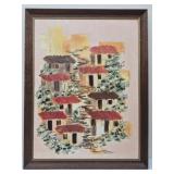 Textured hillside village painting