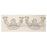 Fan Palm Etched Crystal Candlestick Holders