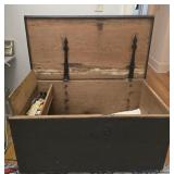 Antique wood chest and contents