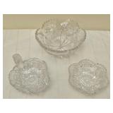 Etched pressed glass serving bowls SEE DESC