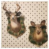 Pair of deer Vintage style wall plaques